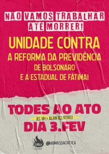 Armas da Crítica lança campanha pela unidade contra a reforma da previdência de Bolsonaro e Fátima 