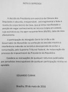 Golpista Cunha declara não ter nada a ver com decisão de Maranhão