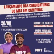 Neste sábado, MRT lançará suas candidaturas em Campinas