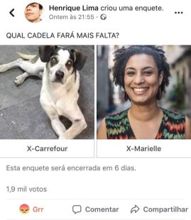 Eleitor de Bolsonaro faz piada comparando Marielle Franco à cadela morta em SP