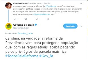 Governo responde Carolina Cacau com FakeNews sobre reforma da previdência
