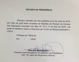 Waldir Maranhão revoga a própria decisão de anulação do impeachment