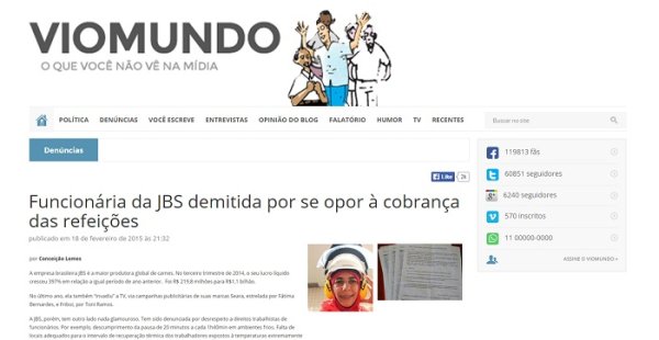 Matéria no Portal VioMundo denuncia a demissão de Andréia Pires